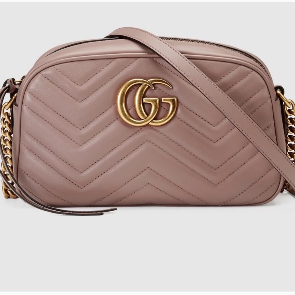 Gucci Marmont Small Leather Shoulder Bag with Gold Accents